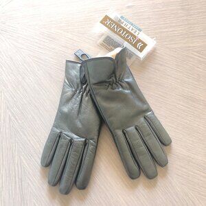 Isotoner Silver Leather Gloves, Size 6.5